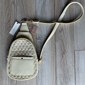 NWT Mali + Lili rattan and vegan leather sling bag